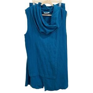 Bryn Walker Sz M/L Turquoise Blue Lagenlook 100% Linen Asymmetrical Pant Suit